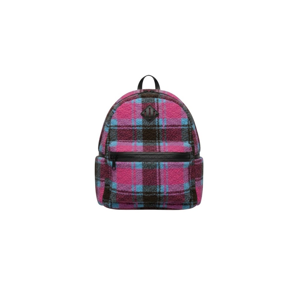 Claire's Mini Backpack Girls OS Pink NWT Plaid Fuzzy Sherpa Faux Leather